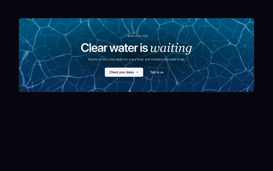 A band of pool caustics with a call to action to book a stay