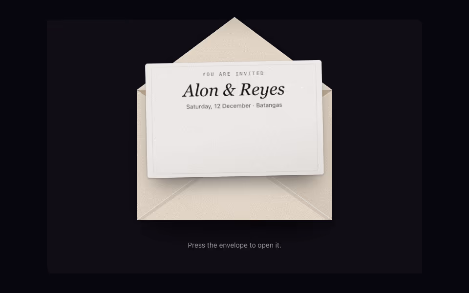 A cream envelope with a red wax seal, its flap open and a card rising out