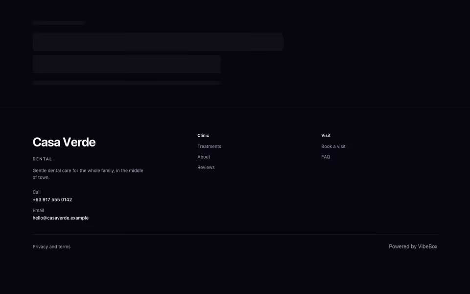 A footer with the brand name as an equalizer wordmark above link columns