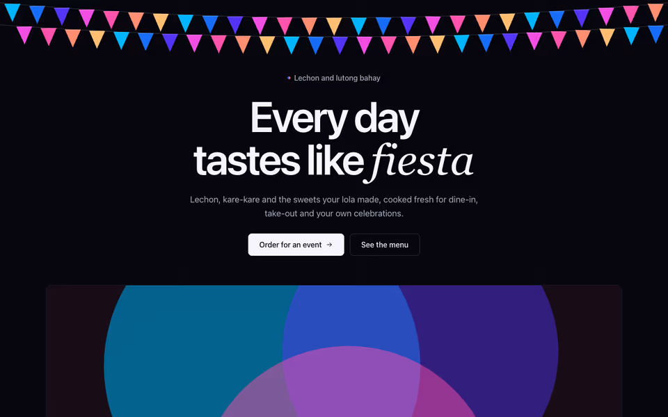 Strings of colourful banderitas over a headline about fiesta food