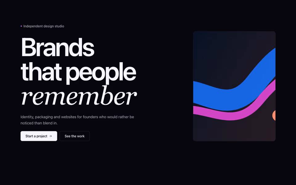Giant headline type about memorable brands with a ribbon scene in the corner
