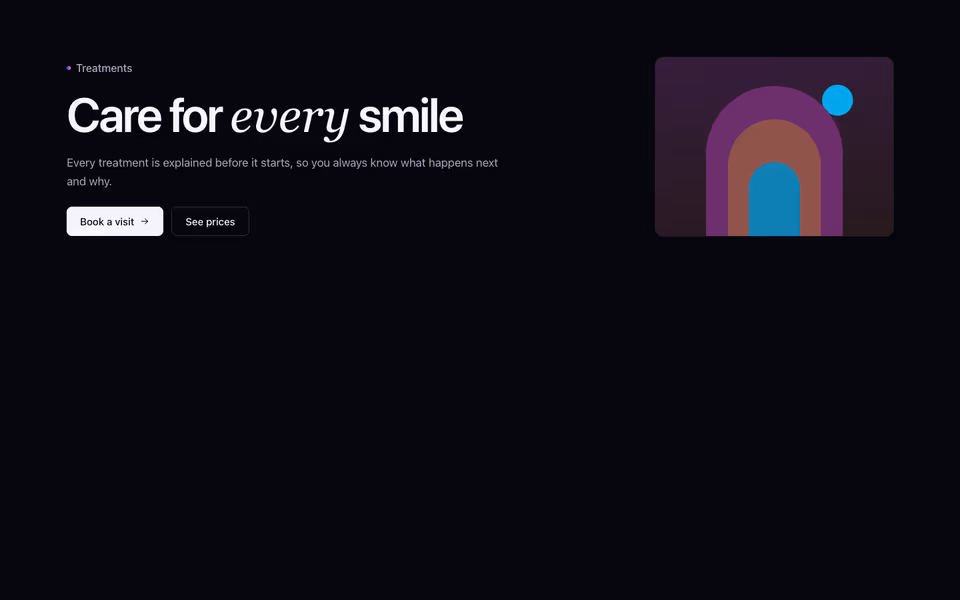 A compact page heading for a treatments page with two buttons and a small image