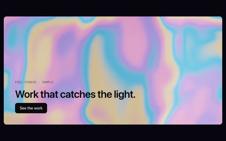 Bands of cyan, lilac and pink colour flowing across a holographic foil surface