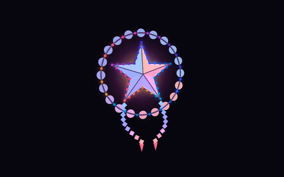 A glowing capiz parol with a ring of petals, tassel tails and coloured lights