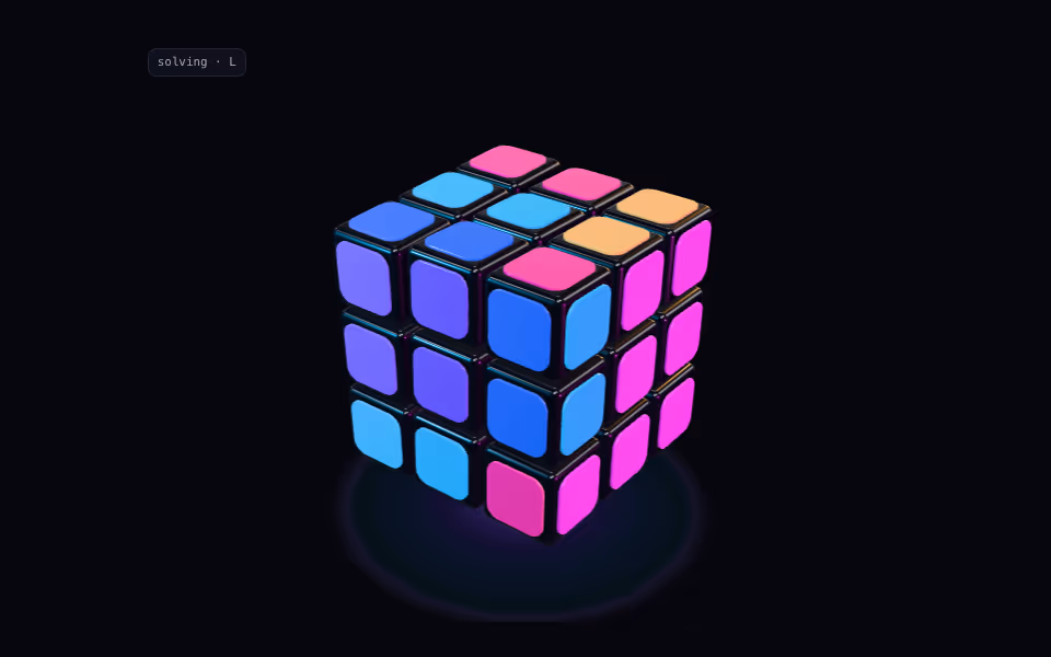 A three by three puzzle cube that scrambles and solves itself