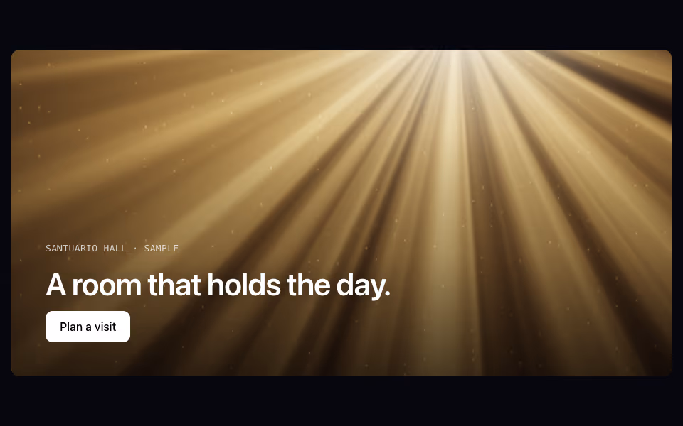 Warm amber shafts of light fanning down through haze with dust in the beams