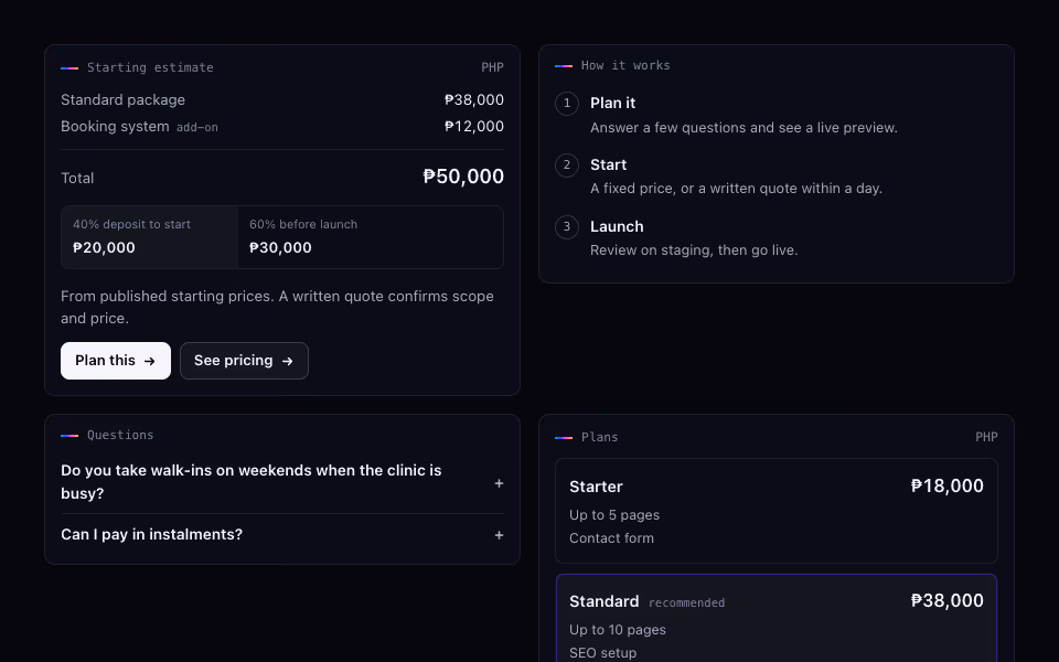 Chat reply cards showing an estimate and steps