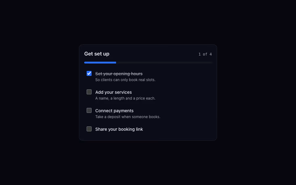 A card titled Get set up with a progress bar and four tasks, one ticked
