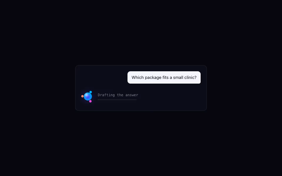 A small spectrum orb beside a shimmering status line in a chat