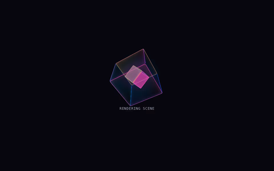 A spectrum wireframe cube with a glowing core over a dark background